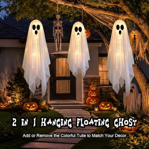 Halloween Decorations 3-Pack Hanging Ghost Lights Outdoor/Indoor