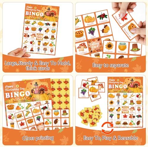 OHOME Thanksgiving Crafts for Kids | Thanksgiving Bingo Cards - 24 Players Thanksgiving Games - Thanksgiving Gifts Party Favors for Kids | Friendsgiving Activities Toys Party Supplies