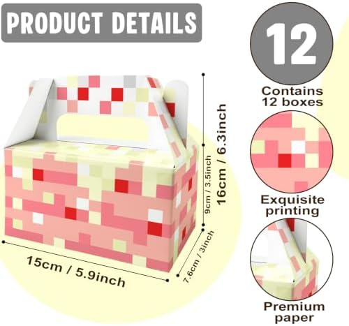 12 Pack Pink Pixel Party Favor Boxes Girls Gamer Birthday Goodie Bags