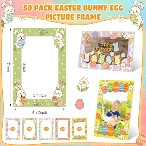 AmazingSpark 50 Pack Easter Paper Picture Frames Photo Cards 5 Designs