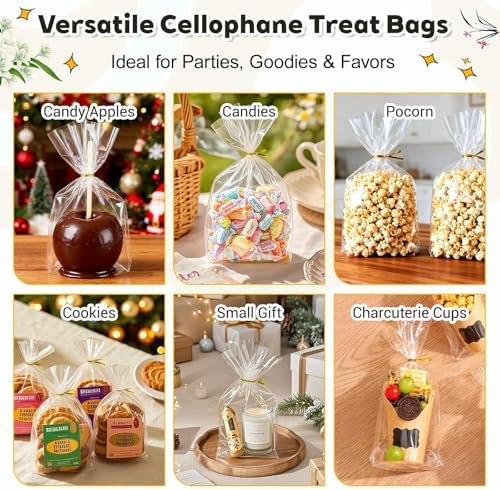 PigPotParty Cellophane Treat Bags 6x9 Inch, 100 Pack, Clear Goodie Bags