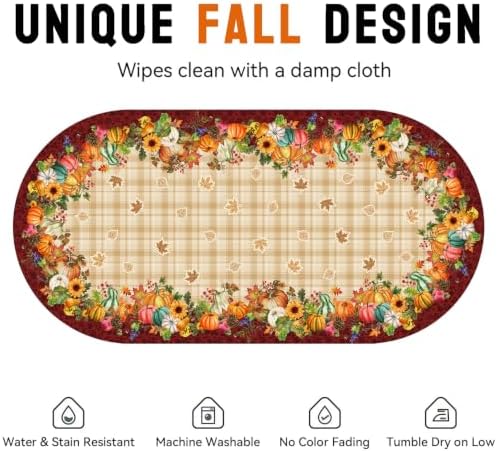 Fall Plaid Oval Tablecloth 60 x 120 Inch, Stain Resistant Washable Fabric Autumn Harvest Pumpkin Table Cloth Oval Fall Tablecloth Table Cover for Kitchen Dining Party