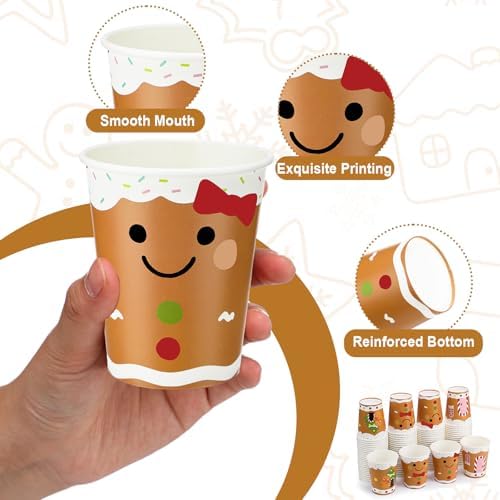 Funtery 100 Pcs Gingerbread Man Paper Cups, 9 oz Christmas Disposable Cups
