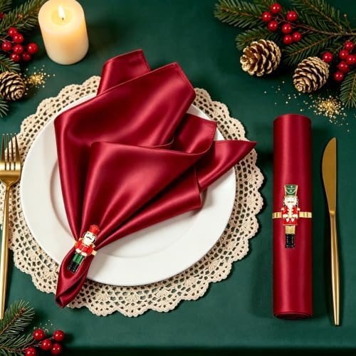 Christmas Nutcracker Napkin Rings Set of 6 for Xmas Thanksgiving New Year Party Wedding Banquet Decor,Gold Walnut Soldier Napkin Holders for Baby Shower Birthday Home Dinner Table Setting