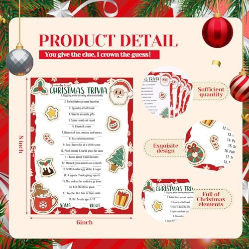 Marspark 80 Pcs Christmas Trivia Game Cards for Family Adults, Stylish