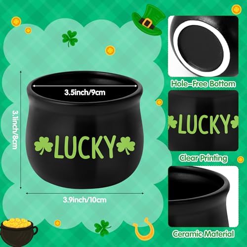 St Patrick’s Day Candy Dish Cauldron - Pot O’ Gold Mini Ceramic Bowl Snack Serving Tiered Tray Decoration (Green Lucky)