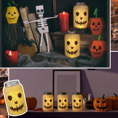Qinyoung 12 Pcs Halloween Crafts Skeleton Demon Mason Jars with LED Light