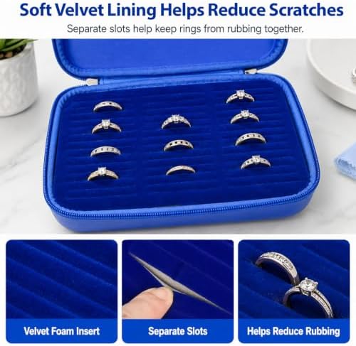 GWCASE Ring Organizer Box 42-Slot Hard Shell Case Holds 50+ Pcs, Dark Blue