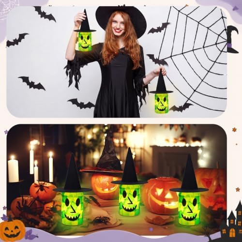 Qinyoung 12 Pcs Halloween Witch Crafts Witch Mason Jars with LED Light