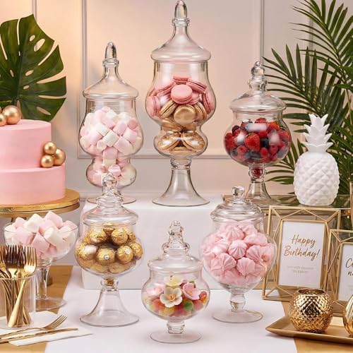 Mimorou 6 Sets Glass Apothecary Jars with Lid & Scoop Candy Jars,Vintage