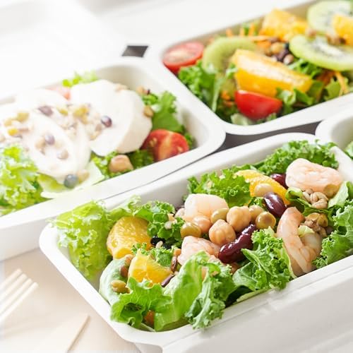 Freshware Clamshell Food Containers with Lids [9x6 50-Pack] Disposable To Go Containers, Biodegradable Sugarcane To Go Boxes - Paper Container - Microwave & Freezer Safe, Stackable