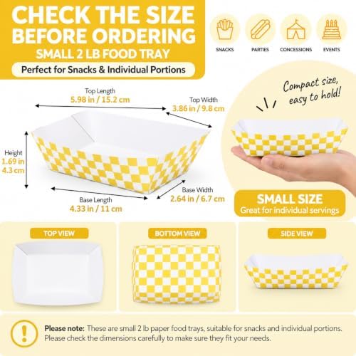 30 Pcs No Folding Required 2lb Gingham Party Supplies Disposable Paper Food Trays for Shower Wedding Tea Party Supplies Nacho Snack (Yellow)