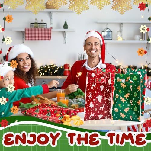 Gilprop 100 Pcs Christmas Plastic Gift Bags Bulk Small Treat Goodie Bags