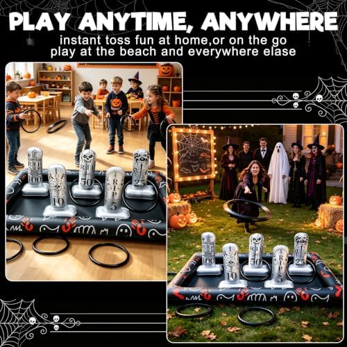 Giant Tombstone Ring Toss Games Halloween Party Game Favors for Kids Inflatable Gravestone Ring Toss Game Halloween Party Decor Outdoor Carnival Game Classroom Indoor Outdoor School Yard