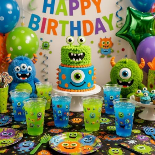 Uiifan 50 Pcs Halloween Monster Cups Little Monster Birthday Party Supplies