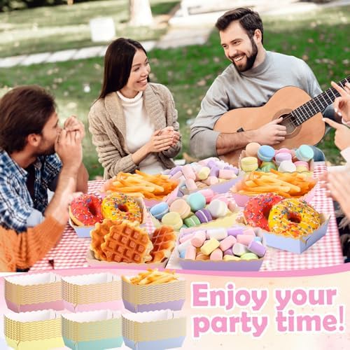 Blushtier 60 Pcs Pastel Color Paper Food Boat Trays Gold Edge