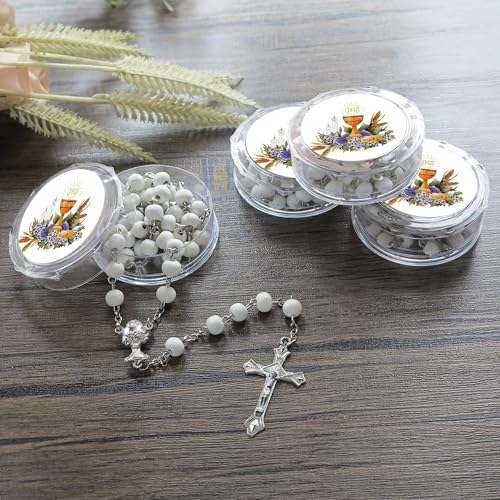 12 PCS White Scented Wood Rosary Favors First Communion Recuerdos