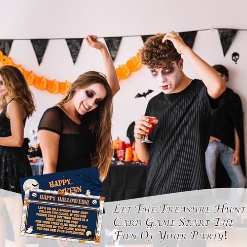 Halloween Scavenger Hunt Games Set, Trick Or Treat Treasure Hunt Clue Games for Friends Family, Halloween Activities for Large Groups, Horror Party Supplies Decorations, 02
