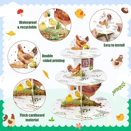 ANGOLIO Chicken Birthday Cupcake Stand - 3 Tiered Hen Party Decorations