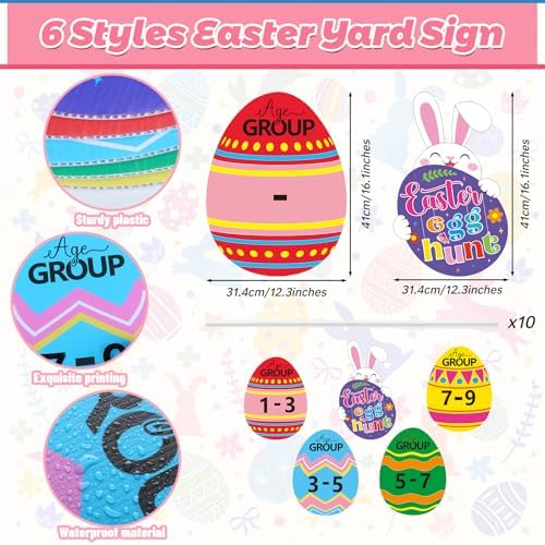 Jetec 5 Pcs Easter Egg Hunt Signs with Age Group Stickers Egg Hunt Age Group Yard Set 16" Tall×12" Wide Easter Outdoor Lawn Decorations for Spring Home School Pathway Garden Decor Game Party Supplies