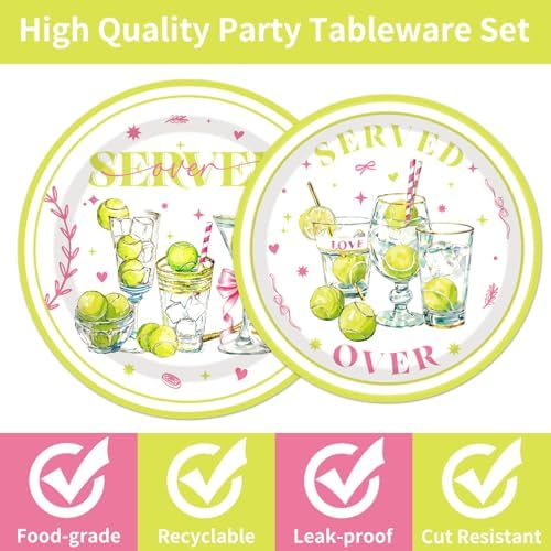 96Pcs Tennis Party Decorations Tableware Set Tennis Served Birthday Paper Plates Napkins Forks Softball Ball Sports Games Theme Baby Shower Party Supplies Serve 24 Guests
