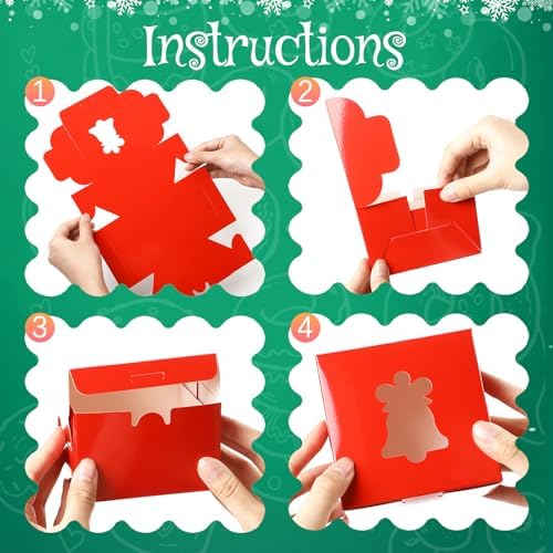 AmazingSpark 100 Pcs Christmas Cookie Boxes with Windows Red and Green Bakery Boxes Christmas Paper Treat Cases for Holiday Party Favor Pastries, Cupcakes, Cookies, Donuts, Small Gift Wrapping