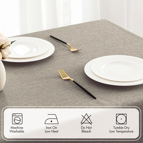 MIULEE Linen Rectangle Tablecloth with Decorative Cutouts 52x70 Inch