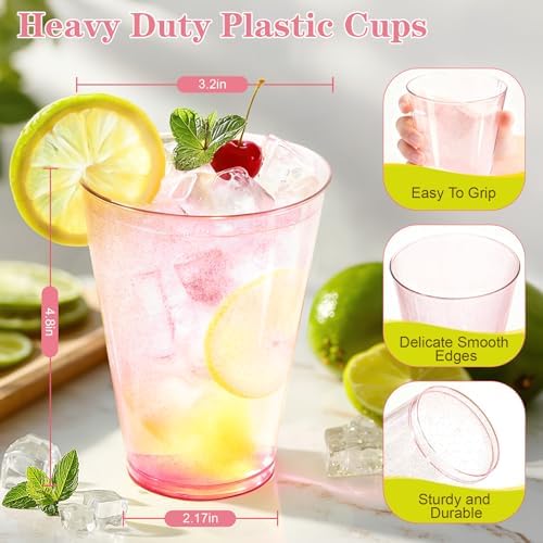 Glowserve 50 Pack 12 oz Pink Disposable Plastic Cups Cocktail Glasses