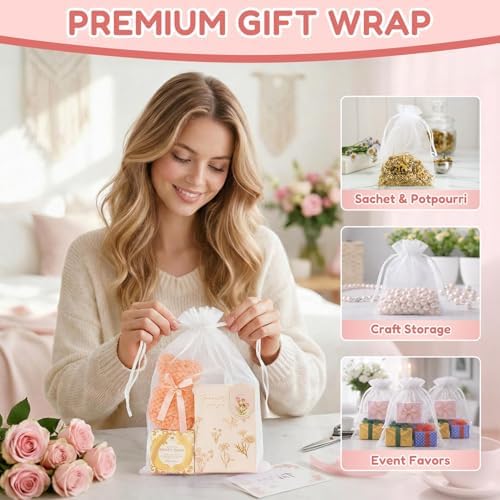 Crweety 50PCS Organza Bags 8x12 Large White Mesh Bags Drawstring Gift Bag Pouches for Wedding Favors Goodie Sachet Jewelry, Sheer Treat Bag Bulk for Birthday Baby Bridal Shower Graduation Party