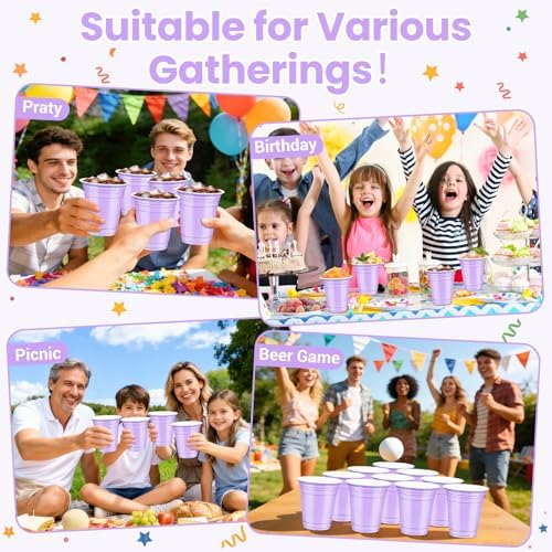 50 Pcs Light purple Plastic Cups, 12 oz Disposable Cups for Party