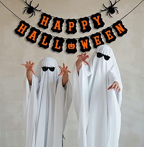 JOZON Happy Halloween Banner with Spider Pumpkin Sign for Party Decorations