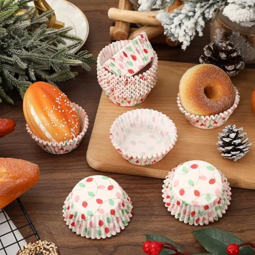 Whaline 300Pcs Christmas Bulb Paper Baking Cups Colorful Xmas Bulbs Cupcake Muffin Liners 2 x 1.2 Inch Winter Holiday Cake Candy Cup Paper Wrappers for Xmas Wedding Birthday Baby Shower Party