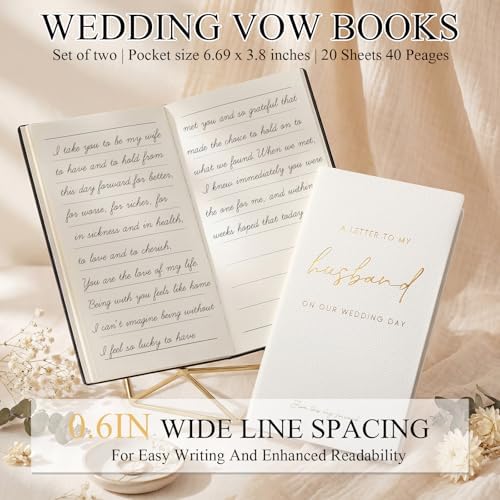 2 Set Wedding Vow Books with Soft Cover to My Husband Wife Vow Books with Gold Foil Bride and Groom Notebook 40 Lined Pages Wedding Gifts for Bridal Shower Newly Engaged Couple Essential