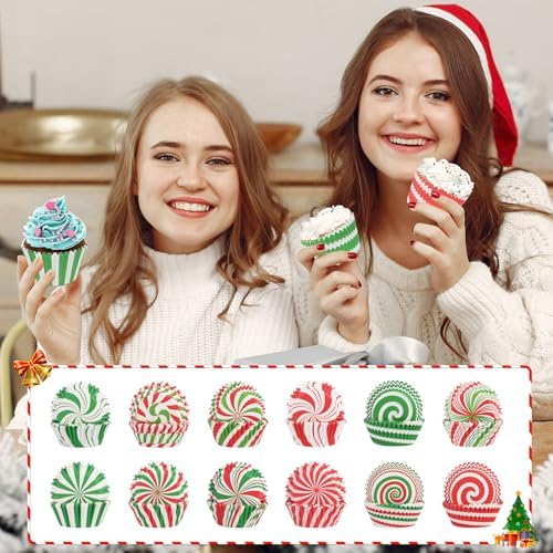 600 Pack Christmas Candy Cupcake Liners Wrappers Baking Cups Santa Holiday Paper Wraps Muffin Liners for Xmas Birthday Party Candy Cake Decorations Supplies(12 Styles)