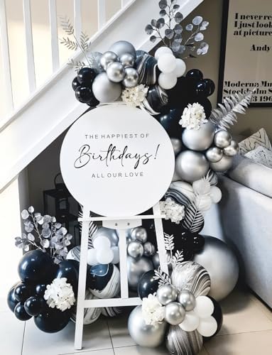 Black and Silver Balloons Garland Arch Kit, 135 Pcs, Party Decor
