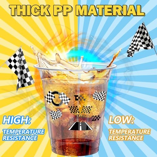 Uiifan 50 Pcs Race Car Cups 12oz Checkered Flag Racing Party Decoration