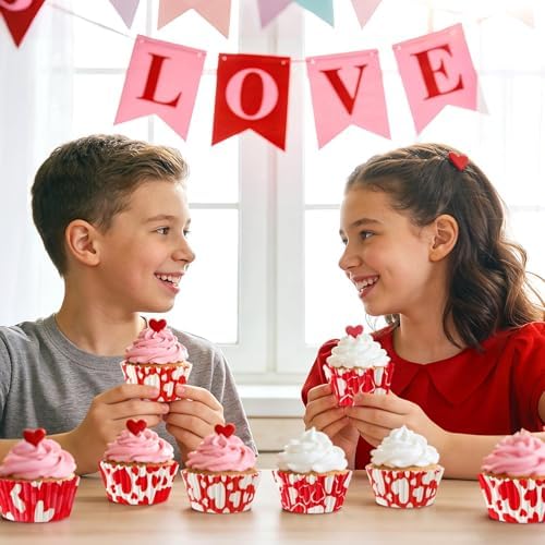 SANNIX 450pcs Valentine's Day Cupcake Liners Red White Love Theme Cupcake Wrappers Paper Wraps Muffin Liners for Valentines Day Wedding Birthday Party Candy Cake Decorations Supplies
