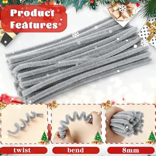 200PCS Gray Pipe Cleaners Craft Bulk,Arts Crafts,Sensory Toys,Chenille Stems Art Supplies for Projects Creative DIY Room Decor,Christmas Decorations,Fidget Toys for Ages 8-13,DIY Cute Grey Animals