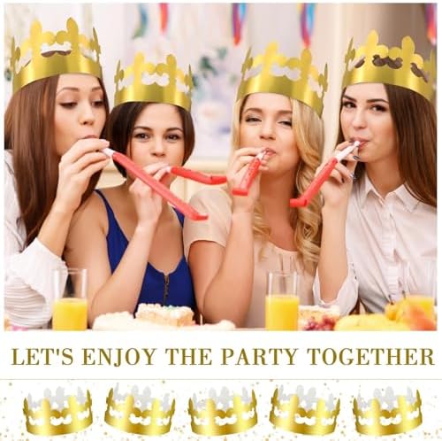 Crtiin 100 Pcs Gold Paper Crowns Bulk for Adult Kids Party, Majestic Style