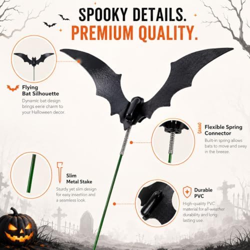 RAINFLOW 30PCS Halloween Bat Garden Stakes Outdoor Yard Spooky Decor