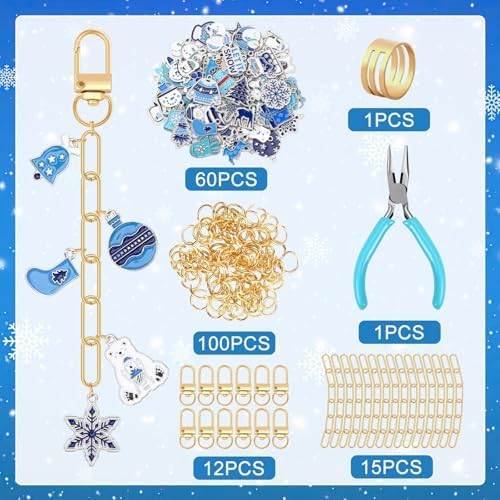 AUGSUN 189Pcs Christmas Winter Keychain Making Kit Holiday Keychain Craft