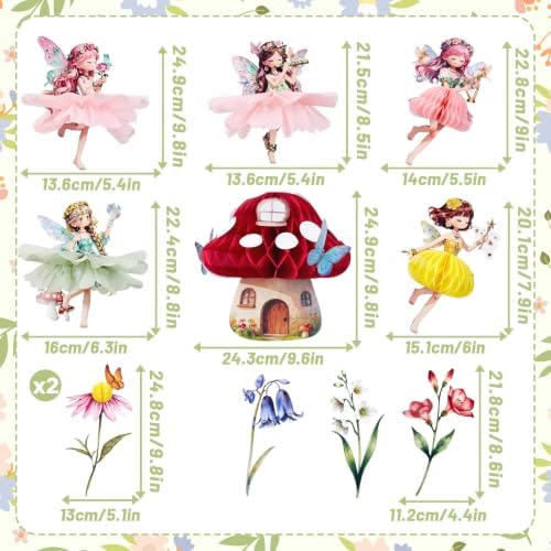 Fairy Mushroom House Party Decoration Set Honeycomb Paper Table Top Decoration Party Flower Fairy Theme for Kids Birthday Party