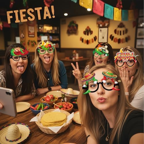 36 Pcs Chili Cook Off Party Decorations - Mexican Fiesta Photo Booth Props, Spicy Pepper Theme Glasses for BBQ Festival, Cinco de Mayo, Taco Night Decorations