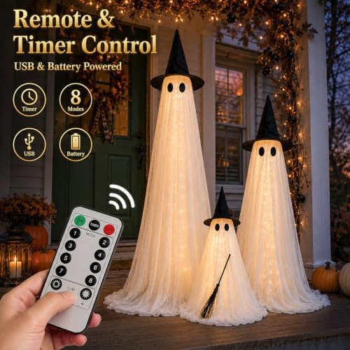 Halloween Decorations Outdoor 3 Pack Lighted Ghost-Family with Timer Remote