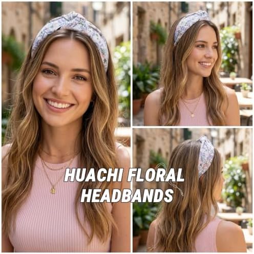 Huachi Headbands for Women Trendy Styles: Boho Knotted Headbands Floral Print, Cute Top Knot Head Bands for Girls for Summer Vacation Gifts 4PCS