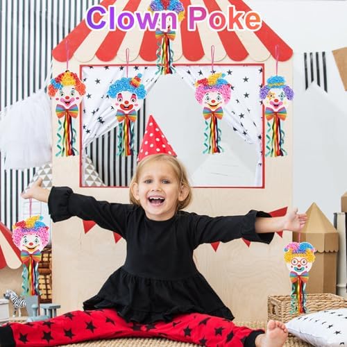 Fennoral 12 Pack Clown Craft Kit for Kids Make You Own Carnival Circus Poke in Art Craft Kits DIY Carnival Creative Activity Birthday Party Decoration