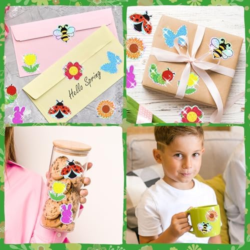 500Pcs Spring Stickers Roll Holographic Laser Flower Butterfly Bee Waterproof Self-Adhesive Decals Summer Garden Seasonal DIY Crafts Teacher Rewards Gifts for Water Bottles Scrapbooking Decoration