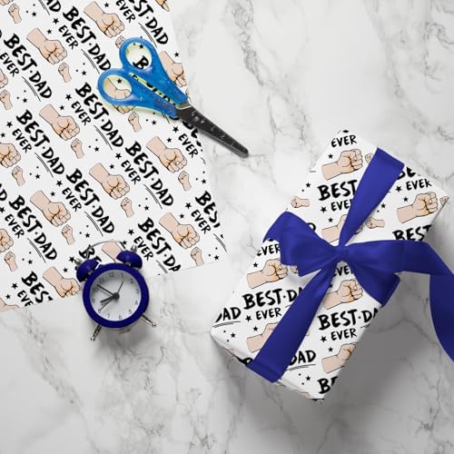 Cuitpan Father's Day Wrapping Paper - 4 Jumbo Sheets, 28x40 Inches, Best Dad Ever Fist Bump & Star Design, for Father's Day, Birthday & Dad Gifts