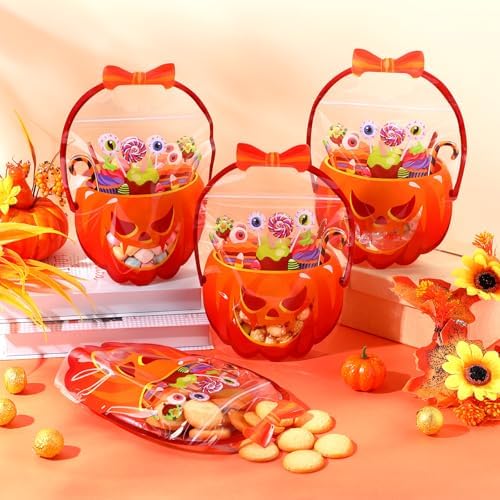 Fuutreo 36 Pcs Halloween Treat Bags with Handles, Pumpkin Plastic