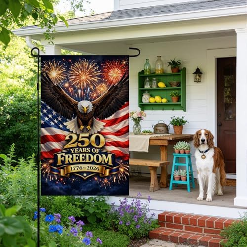 4th of July Decorations - 250th Anniversary Garden Flag | 250 Years of Freedom 1776-2026 Merchandise Double Sided Patriotic Banner, Fourth of July Decor for Garden Yard Porch Patio Lawn Outdoor Outside Accessories